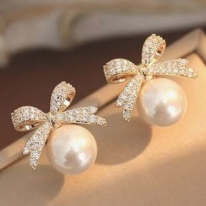 🌺Pearl & Rhinestone Bow Stud Earings Accessories Jewelry Pearl Accessories